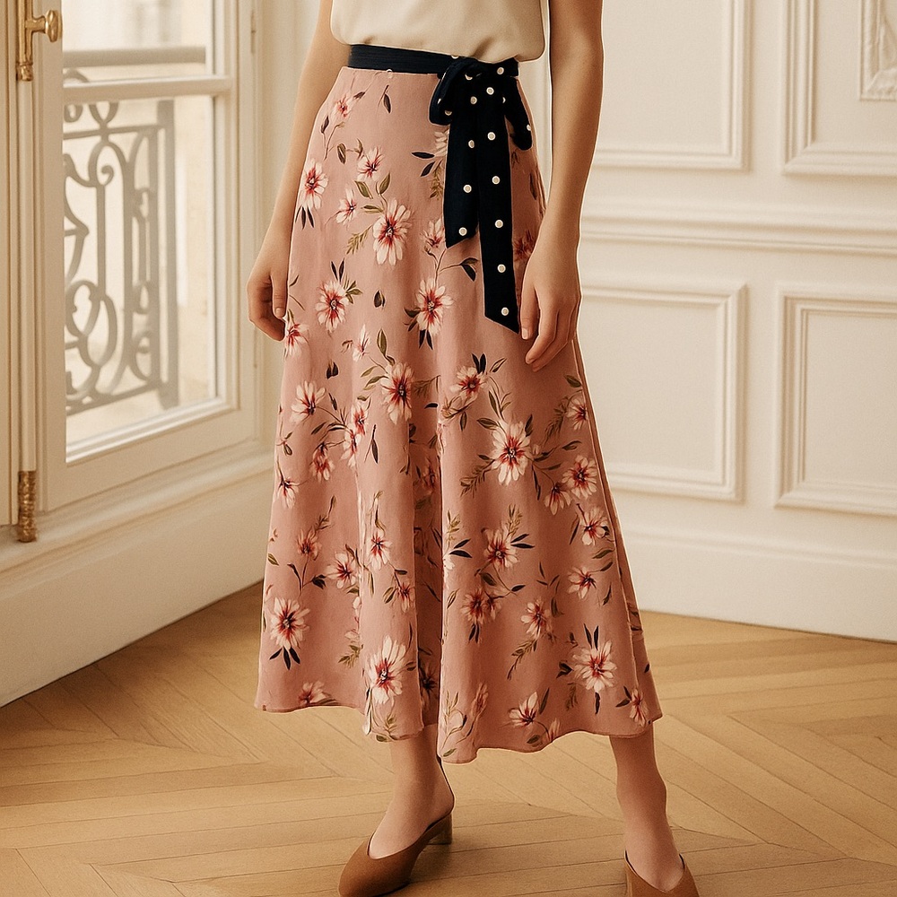 NEW Velvet Graham & Spencer Pink Floral Susannah Wrap Midi Skirt Size Small